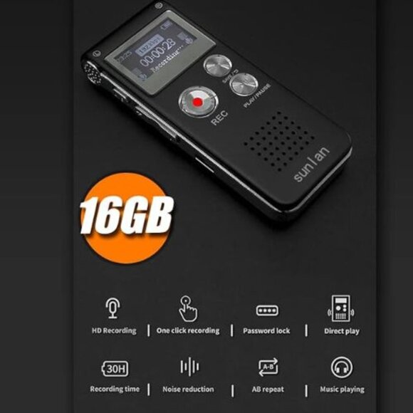 Digital Voice Recorder 16GB with Playback – USB Rechargeable Dictaphone - Picture 2 of 2